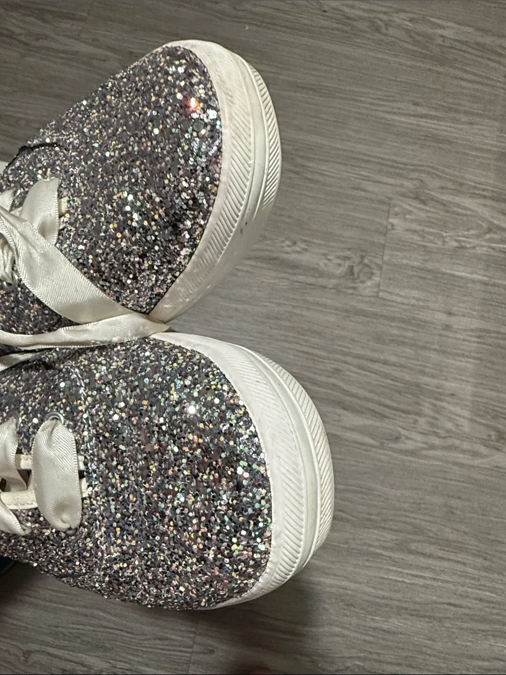 Keds X Kate Spade Sneaker Womens 10 Silver Champion Glitter Low Lace Up